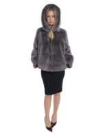 Jackets Grey Horizontal 44/52 Sleeves Full Leather Hood Mink Fur Drawstring - Image 5