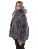 Jackets Grey Horizontal 44/52 Sleeves Full Leather Hood Mink Fur Drawstring - Image 3