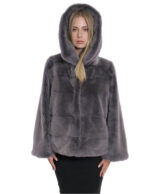 Giacche grigio orizzontale 46/54 maniche pelle intera cappuccio visone pelliccia coulisse