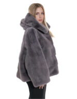 Jackets Grey Horizontal 44/52 Sleeves Full Leather Hood Mink Fur Drawstring - Image 4