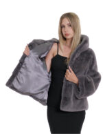 Jackets Grey Horizontal 44/52 Sleeves Full Leather Hood Mink Fur Drawstring - Image 7