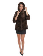 Норковая меховая куртка 46 дегоризонтальная V-образная со шнурком внизу 66 см — изображение 5