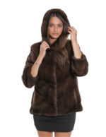 Giacca in pelliccia di visone 46 demi lavorazione orizzontale a V con coulisse sul fondo 66 centimetri