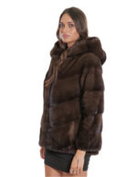 Норковая меховая куртка 46 дегоризонтальная V-образная со шнурком внизу 66 см — изображение 3