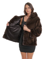 Норковая меховая куртка 46 дегоризонтальная V-образная со шнурком внизу 66 см — изображение 7