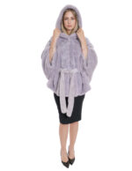 Mantella con cintura in pelliccia lavanda chiaro visone 48/54 con lavorazione orizzontale a pelle intera con cappuccio