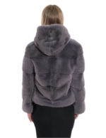 Grey horizontal hooded mink fur jackets 44 grey drawstring waist long sleeve short - Image 6