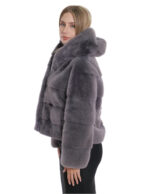 Giacche grigio orizzontale cappuccio visone pelliccia 46 grigio coulisse vita manica lunga corta