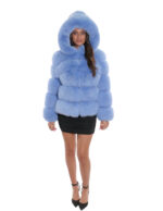 64 cm long jacket 46 cm fox fur blue horizontal workmanship with long sleeves and hood - Image 5