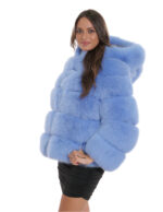 64 cm long jacket 46 cm fox fur blue horizontal workmanship with long sleeves and hood - Image 3