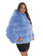 64 cm long jacket 46 cm fox fur blue horizontal workmanship with long sleeves and hood - Image 4