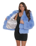 64 cm long jacket 46 cm fox fur blue horizontal workmanship with long sleeves and hood - Image 7