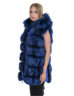 Gilet blu volpe 48 pelle intera pelliccia con pelle scamosciata bluette tasche esterne cappuccio