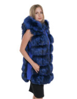Gilet blu volpe 48 pelle intera pelliccia con pelle scamosciata bluette tasche esterne cappuccio