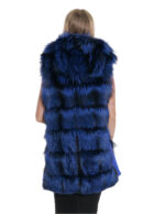 Gilet blu volpe 48 pelle intera pelliccia con pelle scamosciata bluette tasche esterne cappuccio