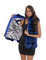 Fox Blue Weste 46 Kurzes Volllederfell mit Wildleder Hellblaue Außentaschen Kapuze – Bild 7