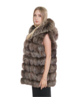 Brown fox vest gradient hooks 46 hood fur external pockets sleeveless 80 cm long - Image 3