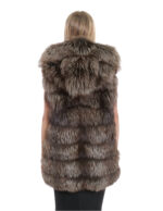 Brown fox vest gradient hooks 46 hood fur external pockets sleeveless 80 cm long - Image 6