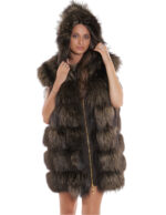 Gilet volpe con cappuccio 60 pelliccia con pelle marrone scamosciata zip oro second life