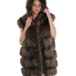 Gilet volpe con cappuccio 62 pelliccia con pelle marrone scamosciata zip oro second life