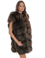 Gilet volpe con cappuccio 60 pelliccia con pelle marrone scamosciata zip oro second life