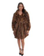 Gold mink petals coat 56 sleeves with elastic waistband in outer leather with piping collar - Image 5