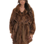 Cappotto petali di visone gold 56 manica con elastico cinta in pelle esterna collo pistagna