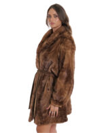 Gold mink petals coat 56 sleeves with elastic waistband in outer leather with piping collar - Image 3