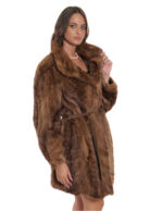 Gold mink petals coat 56 sleeves with elastic waistband in outer leather with piping collar - Image 4