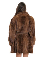 Gold mink petals coat 56 sleeves with elastic waistband in outer leather with piping collar - Image 6
