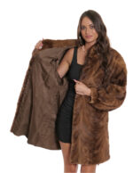 Gold mink petals coat 56 sleeves with elastic waistband in outer leather with piping collar - Image 7