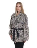 Coat Persian petals pistagna neck 46 elastic wrists belt in black fabric - Image 3