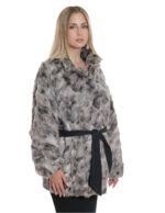 Coat Persian petals pistagna neck 46 elastic wrists belt in black fabric - Image 4