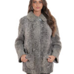 Cappotto grigio persiano 52 collo italiano manica lunga tasche a boccale pelo riccio