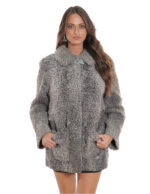 Cappotto grigio persiano 52 collo italiano manica lunga tasche a boccale pelo riccio