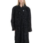 Cappotto lunghissimo persiano nero a campana 54 colletto tondo 112 cm manica lunga