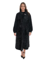 Sehr langer schwarzer Mantel Persisches Fell 48 Italienischer Kragen mit langärmeligem Knopf – Bild 5