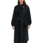 Lunghissimo cappotto nero pelliccia persiano 48 colletto italiano con bottone manica lunga