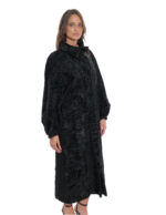 Sehr langer schwarzer Mantel Persisches Fell 48 Italienischer Kragen mit langärmeligem Knopf – Bild 4