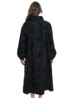 Sehr langer schwarzer Mantel Persisches Fell 48 Italienischer Kragen mit langärmeligem Knopf – Bild 6