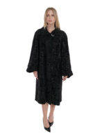Coat 114 cm Persian black fur 54 long sleeve Italian collar with button - Image 5
