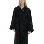 Cappotto 114 cm persiano pelliccia nero 54 manica lunga collo italiano con bottone