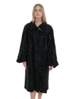 Cappotto 114 cm persiano pelliccia nero 54 manica lunga collo italiano con bottone
