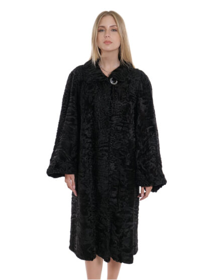 Cappotto 114 cm persiano pelliccia nero 54 manica lunga collo italiano con bottone
