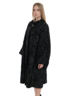 Coat 114 cm Persian black fur 54 long sleeve Italian collar with button - Image 3