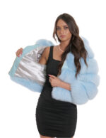 Light blue fox fur jacket 42 50 cm long with three-quarter sleeves and hood with inner fur - Image 7