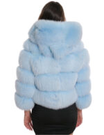 Light blue fox fur jacket 42 50 cm long with three-quarter sleeves and hood with inner fur - Image 6