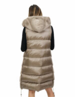 Gilet 94 cm silverblue visone orizzontale e rex 52 pelliccia cappuccio coulisse