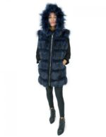 Fox fur vest 48 and blue leather zip closure and outer fur hood - Image 5