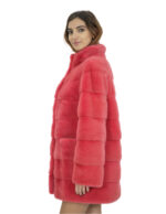 Женская коралловый мех норковые карманы кружка 44 горизонтальный воротник мандарин длинный 86см — изображение 3